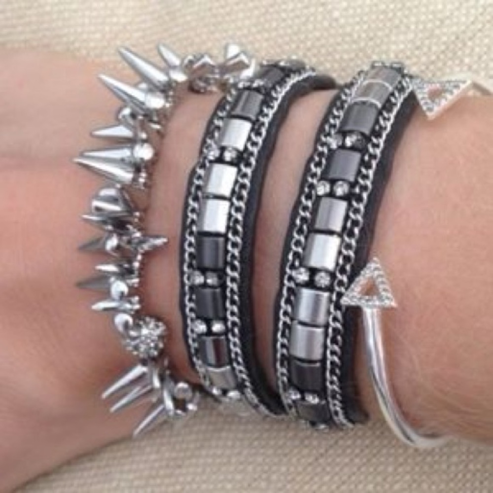 Stella & Dot Cady Leather/Chain/Rhinestone Wrap Bracelet